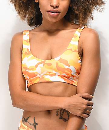 Damsel Mila top de bikini estilo corpiño de camuflaje naranja
