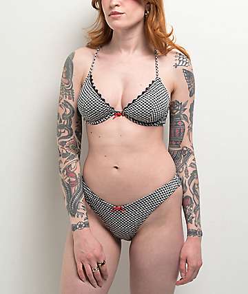 Damsel Rosie Black & White Gingham High Leg Bikini Bottom - 