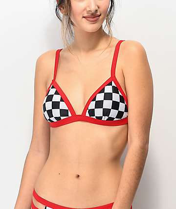 Damsel Sam top de bikini de triangulo de cuadros negros y blancos
