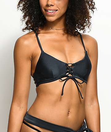 Damsel top de bikini bralette en negro y color plomo