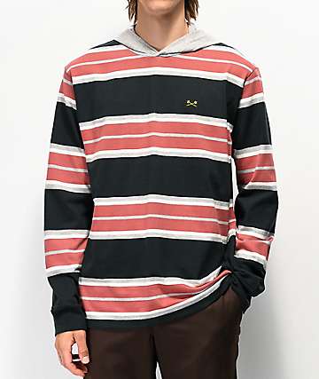 Dark Seas McKinley camiseta de manga larga con capucha a rayas negras y rojas