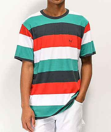 Dark Seas Yuma camiseta roja, verde azulado y gris de rayas