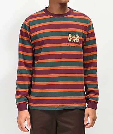 Deathworld Green, Purple & Orange Striped Long Sleeve Knit T-Shirt