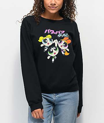 Desert Dreamer Powerpuff Girls Kanji sudadera negra con cuello redondo