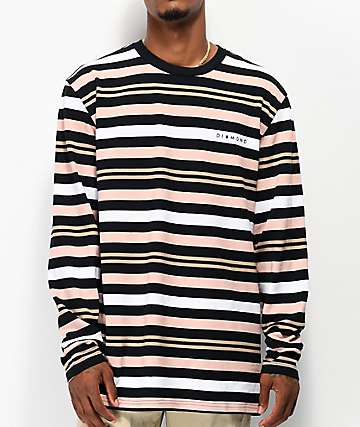Diamond Supply Co. Marquise Black, Brown & Orange Striped Long Sleeve T-Shirt