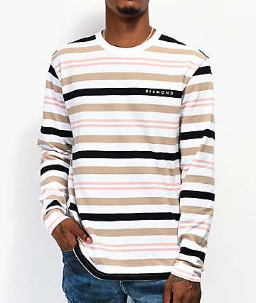 Diamond Supply Co. Marquise White, Brown & Orange Striped Long Sleeve T-Shirt
