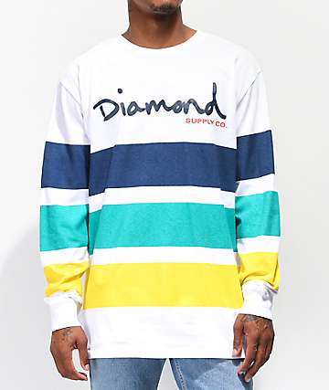 Diamond Supply Co. OG Script White, Navy, Green & Yellow Long Sleeve T-Shirt
