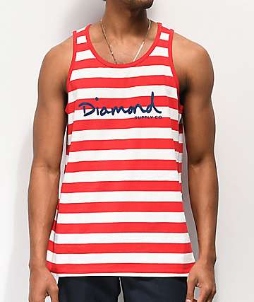 Diamond Supply Co. OG Script camiseta sin mangas roja y blanca de rayas