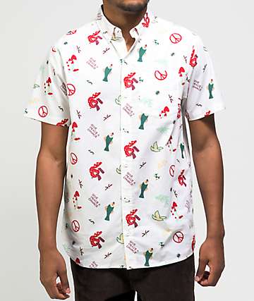 Dravus Alvin Floral Dark Grey Short Sleeve Button Up Shirt - Size: L - Men's Clothing - Shirts - Button Ups - at Zumiez