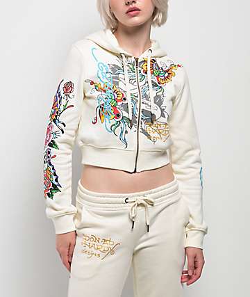 トップス archive Ed Hardy zip hoodie grunge y2k Vintage Ed Hardy Graphic Bling Zip Up Hoodie Y2K Women's