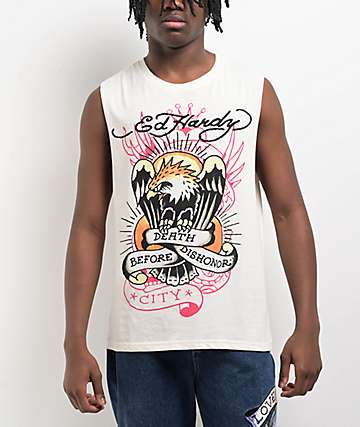 Ed Hardy Orchid Rhinestone Charcoal Cap Sleeve T-Shirt