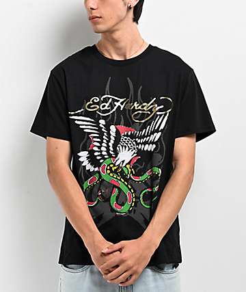 Ed Hardy Rose Rhinestone Cap Sleeve Black T-Shirt | Zumiez