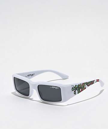 Ed Hardy Hokusai White Rectangle Sunglasses - 