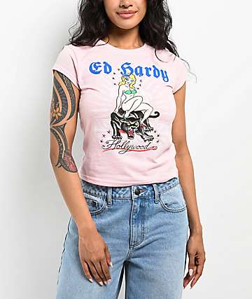 Ed Hardy Love Kills Slowly Heart Rhinestone Ivory Cap Sleeve T-Shirt