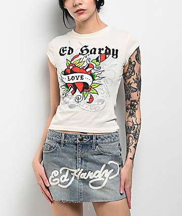 Ed Hardy Tiger Cloud Brown Crop T-Shirt