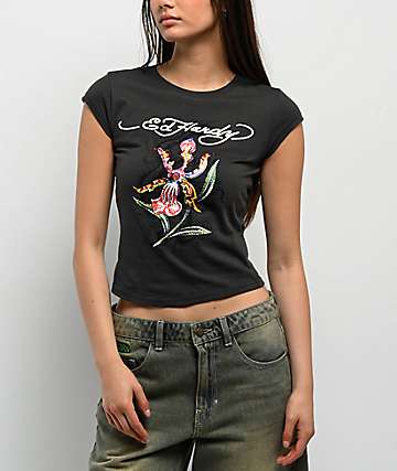 Ed Hardy Brave Eagle Y2K White Crop Zip Hoodie | Zumiez