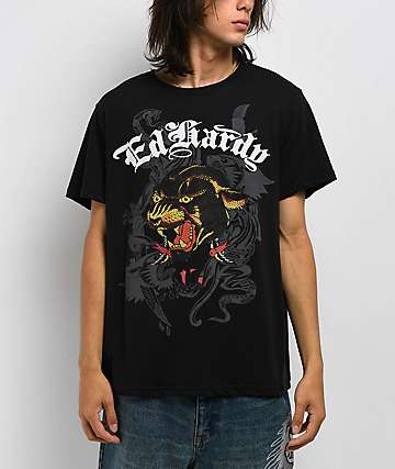 【Ed Hardy】Floral Panther ピンク クロップ半袖Tシャツ チビT Ed Hardy Floral Panther Pink T-Shirt | Zumiez