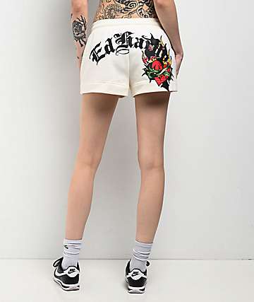 Ed Hardy x Broken Promises Love Scars Black Denim Shorts