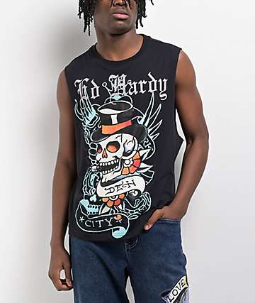 Ed Hardy Love Kills Slowly Woven 半袖 ボタンアップシャツ Ed Hardy Love Kills Slowly Woven Black Short Sleeve Button