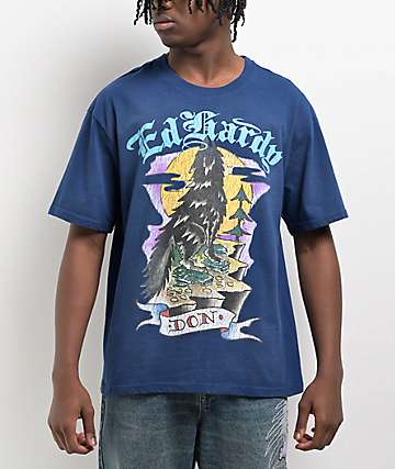 Ed Hardy Orchid Rhinestone Charcoal Cap Sleeve T-Shirt