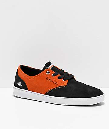 Emerica x Bronson Romero Laced zapatos de skate negros y anaranjados