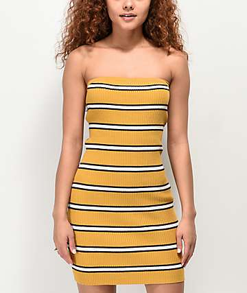 Empyre Aisley vestido de rayas negras y amarillas sin tirantes