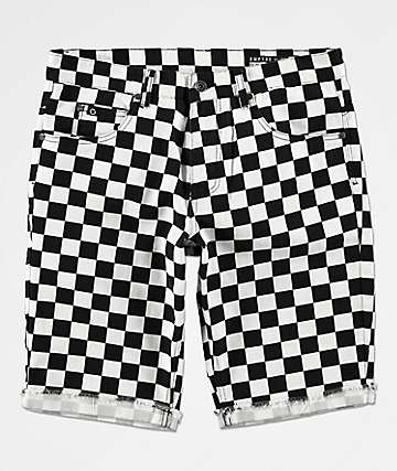 checkered denim shorts