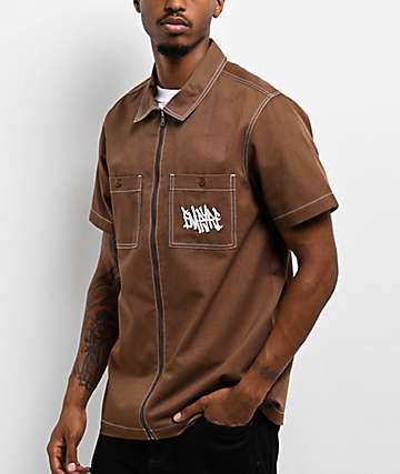 Empyre Glen Black, White & Brown Stripe Short Sleeve Zip