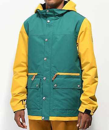 Empyre Banks Varsity 10K chaqueta de snowboard verde y amarilla