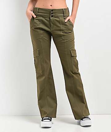 Empyre Britt Y2K Burnt Olive Low Rise Flare Cargo Pants -