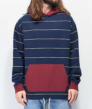 Empyre Caliber sudadera con capucha azul marino y granate de rayas