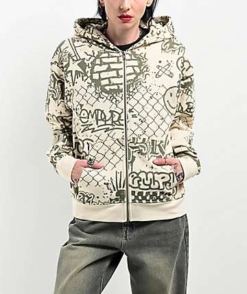 Empyre Ellio Graffiti Cream & Green Zip Hoodie -