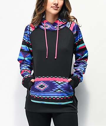 Empyre Frosty sudadera con capucha tribal de polar técnico negro y multicolor