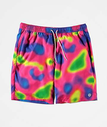 Empyre Grom Heat Map shorts de baño de cintura elástica en rosa y verde