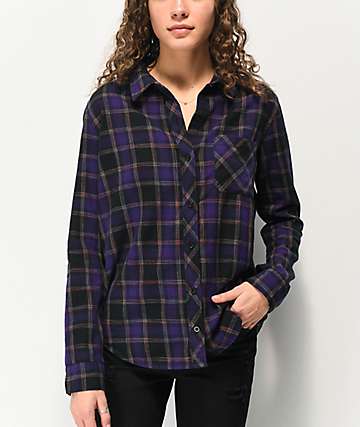 Empyre Havana Rainbow camisa de franela de tartán morada y negra