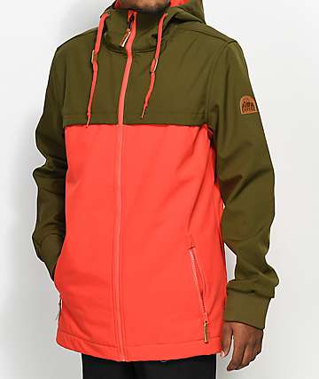 Empyre Headwall 10K chaqueta softshell en verde oliva y rojo