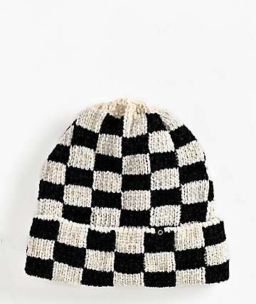 Empyre Looped Crochet Black & White Checkered Beanie - 