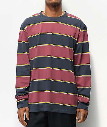 Empyre Primo camiseta de manga larga azul marino y granate de rayas