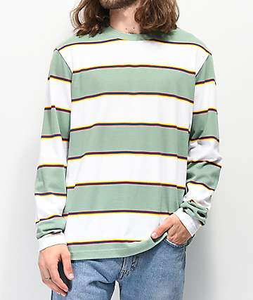 Empyre Primo camiseta de manga larga blanca y verde azulado de rayas