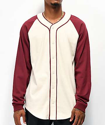 Empyre Sammy camiseta de béisbol de manga larga crema y borgoña