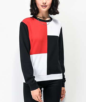 Empyre Zia sudadera con cuello redondo roja, negra y blanca
