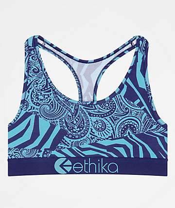 Underwear  ETHIKA Womens Zebra Paradise Blue Sports Bra Assorted > Henner  Diekmann