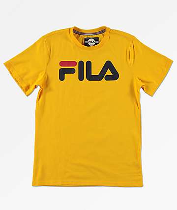 yellow and white fila shirt