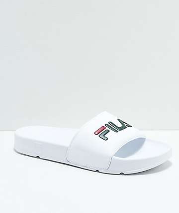 FILA Womens Drifter White, Sycamore & Biking Red Slide Sandals