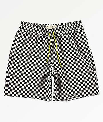 Fairplay Boardy Neon Checkered Black & White Elastic Waist Board Shorts