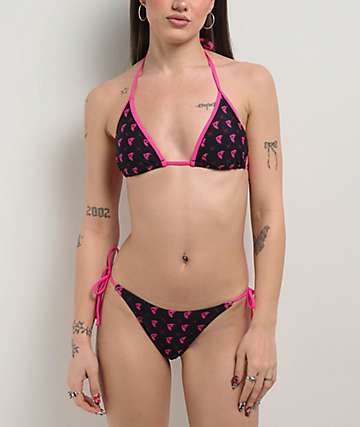 Famous Stars & Straps BOH Repeat Black & Pink High Leg Bikini Bottom -
