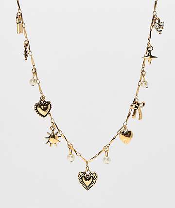 Fantas Eyes Antique Charm Gold Necklace -