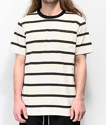 Globe Moonshine White, Black & Orange Striped Pocket T-Shirt
