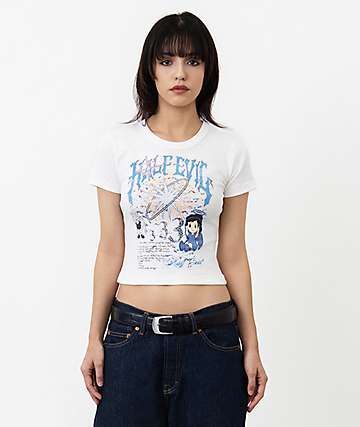HALF EVIL Angel White Crop T-Shirt - 