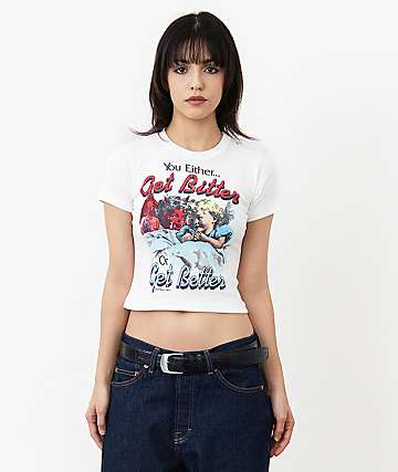 HALF EVIL Bitter Or Better White Crop T-Shirt - 